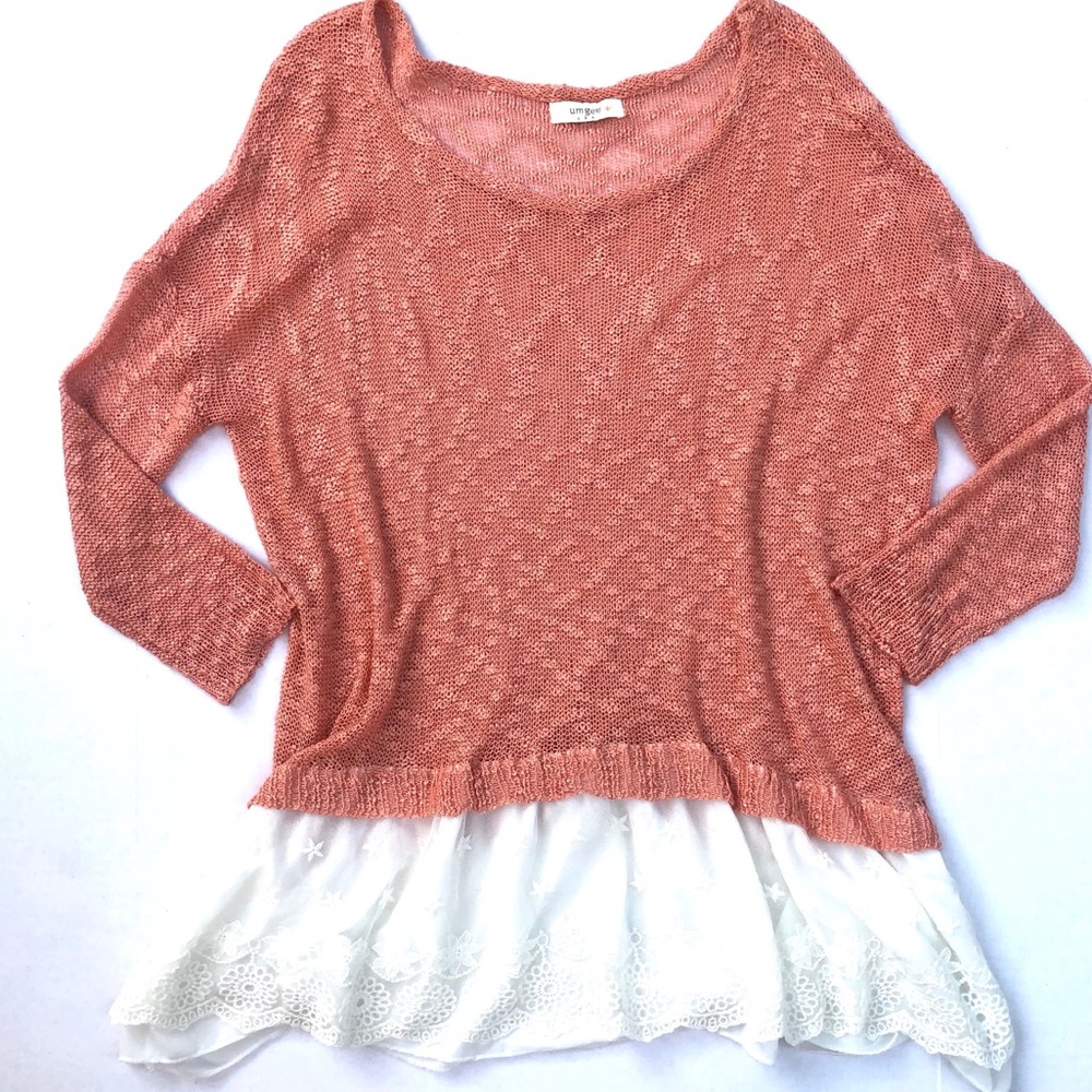 Umgee Lace Layered Pullover Knit Sweater Top